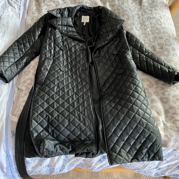Size M black 100% polyester Avec Les Filles quilted trench coat, double breasted - Picture 4 of 12